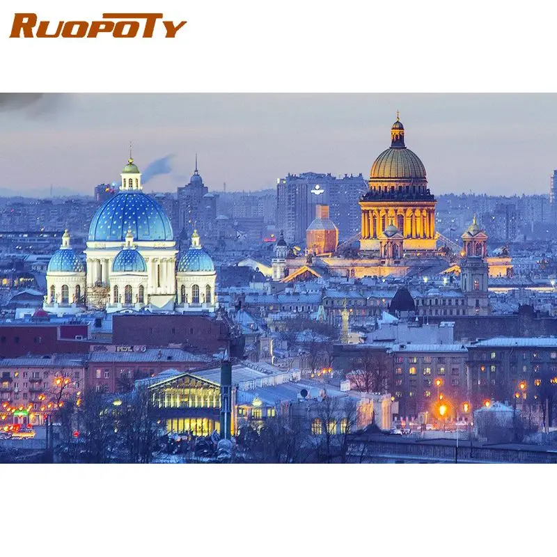 

RUOPOTY Oil Painting By Numbers On Canvas Castle City Landscape Drawing By Numbers For Adults Wall Decor Picture Paint Gift