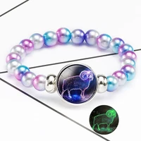 12 zodiac animal rainbow luminous bracelet for women men elastic adjustable crystal beads charm bracelet jewelry accessories new