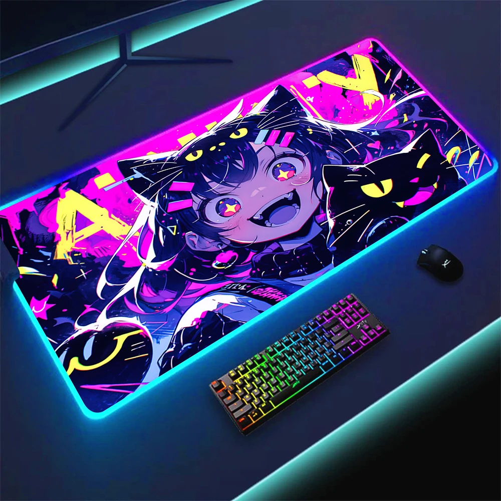 Большой коврик для мыши с RGB-подсветкой Женский игровой клавиатуры рисунком