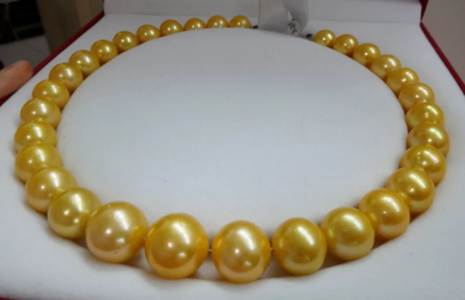 

Огромное ожерелье из натурального золотистого жемчуга 18 дюймов 11-13 ММ ЮЖНОГО МОРЯ
