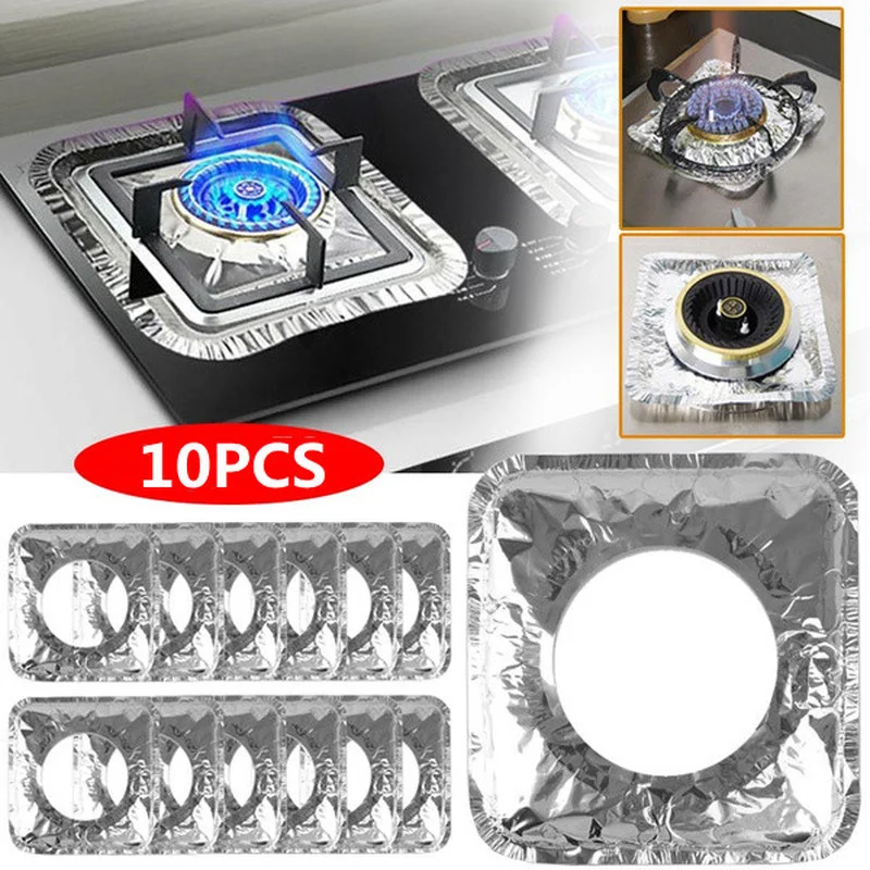 

10Pcs/Set Thickened Aluminum Foil Square Round Stove Burner Cover Gas Oven Cover for Top Gas Stove Liners Oil Proof Cleaning Pad