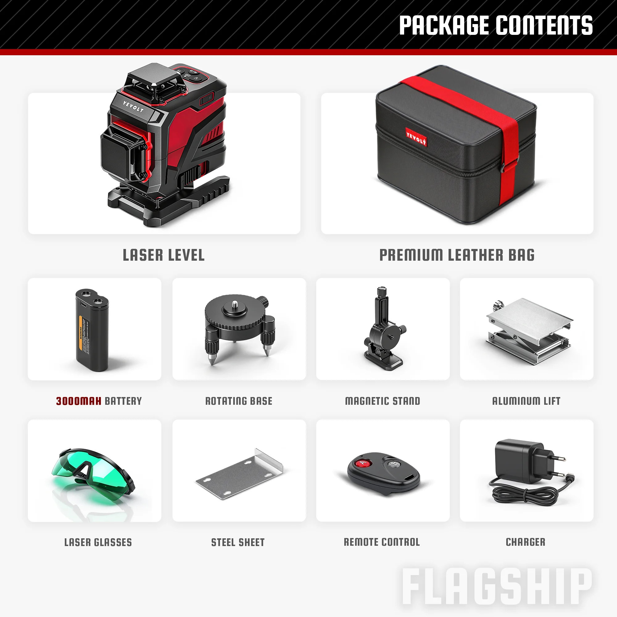 

Лазерный уровень YEVOLT, зеленый луч, 4 плоскости, 16 линий