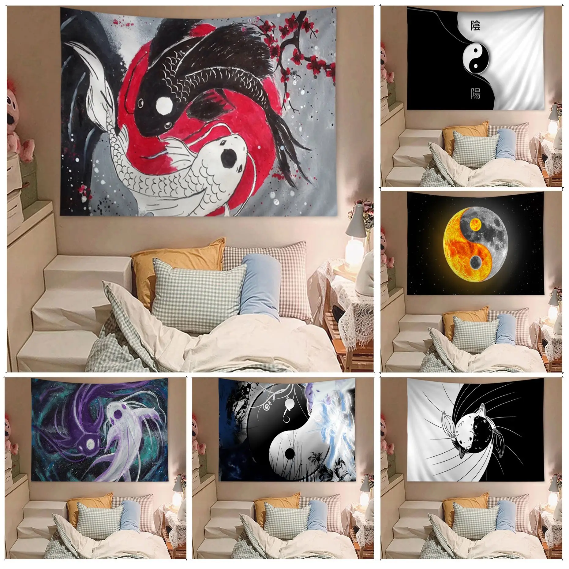

Chinese Dragon Tiger Tai Bagua Yin Yang Tapestry Home Decoration Hippie Bohemian Decoration Divination Cheap Hippie Wall Hanging