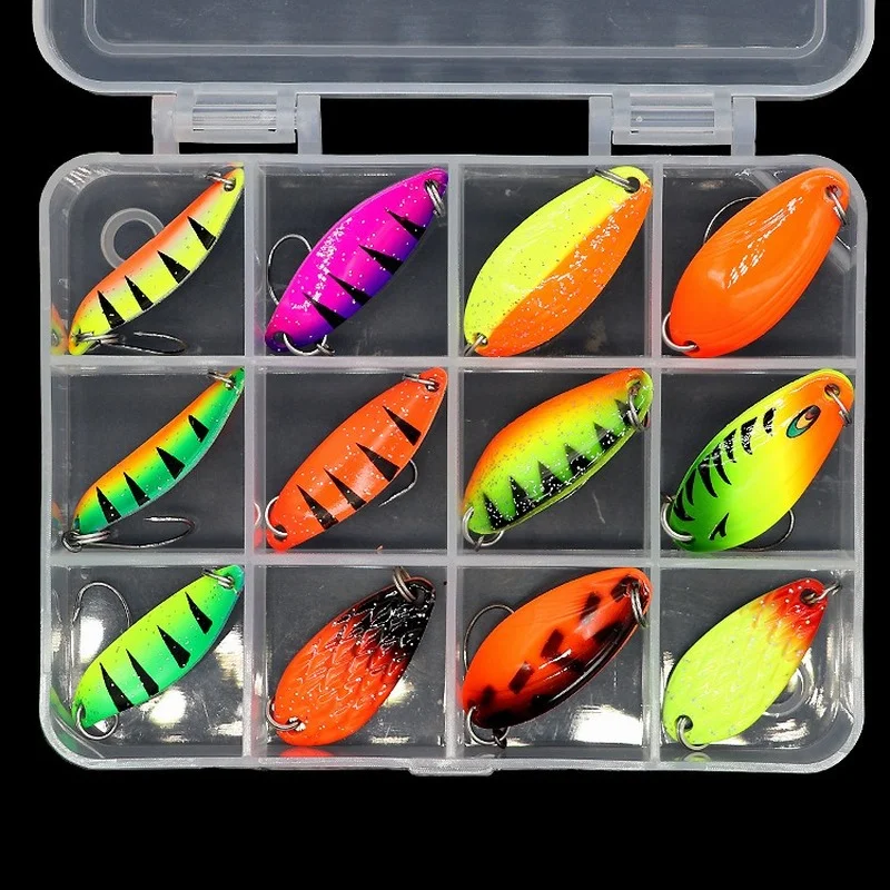 

12pcs/box Sequin Set 1.5g-5g Color Sequin Lure Suit Hard Bait with12 Grid Box In Stream Lake Reservoir Pond Fishing River