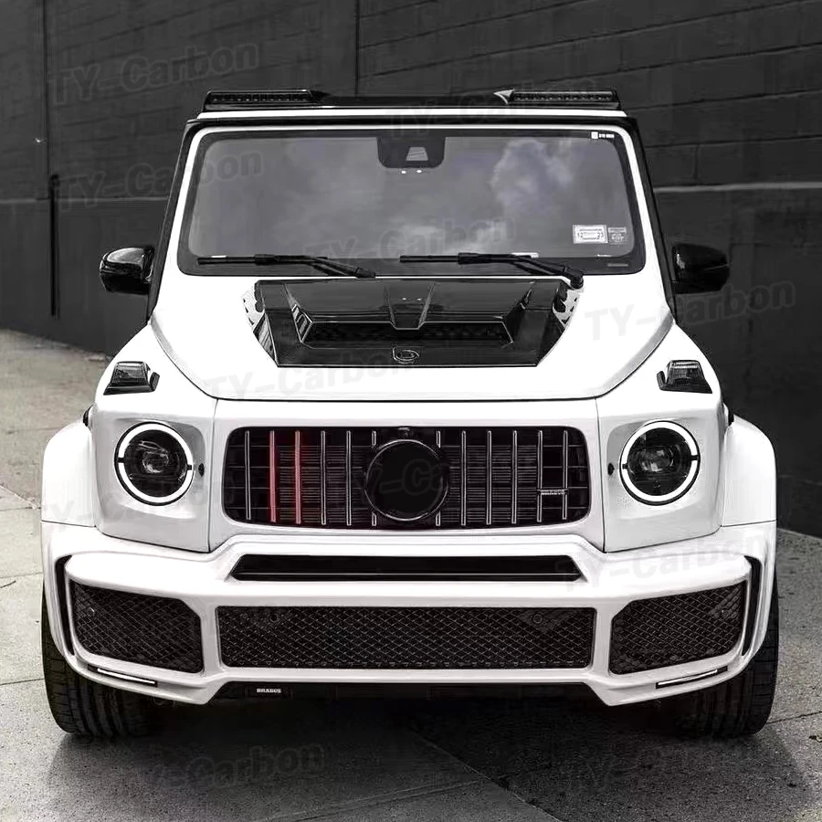 Фото Для Benz G Class W463A W464 G350D G500 G55 G63 AMG Передняя крышка капота двигателя из настоящего углеродного волокна автомобиля вентиляционное отверстие в стиле B FRP 2019-2024 №2