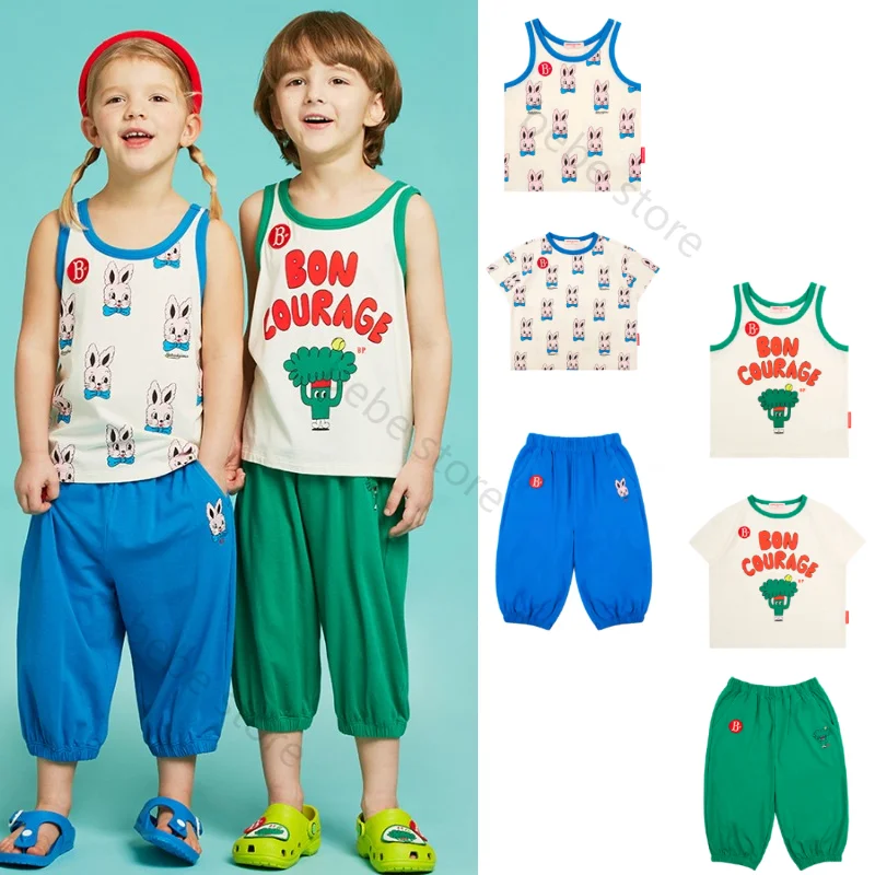 

Детский магазин Bebe Store (в наличии) 베베베베 베 2023, летняя детская свободная футболка из модала, комплект из трех предметов
