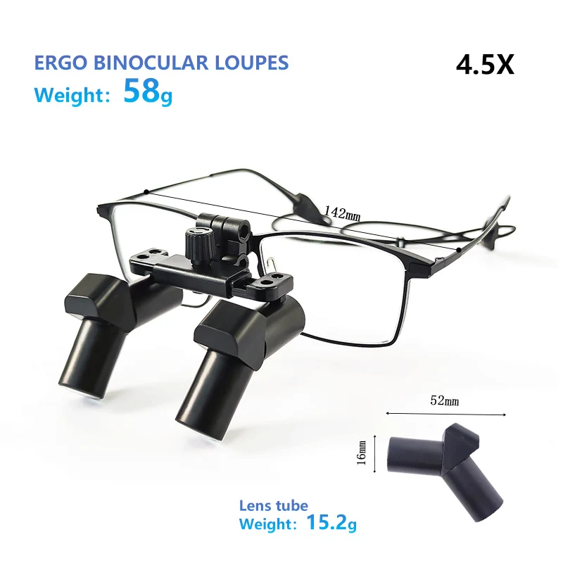 Burite New 4.5X Ergonomic Design Ergo Prism Loupes Dental ENT Surgical IPD Customized Magnifying Glasses（ERGO-4.5X)
