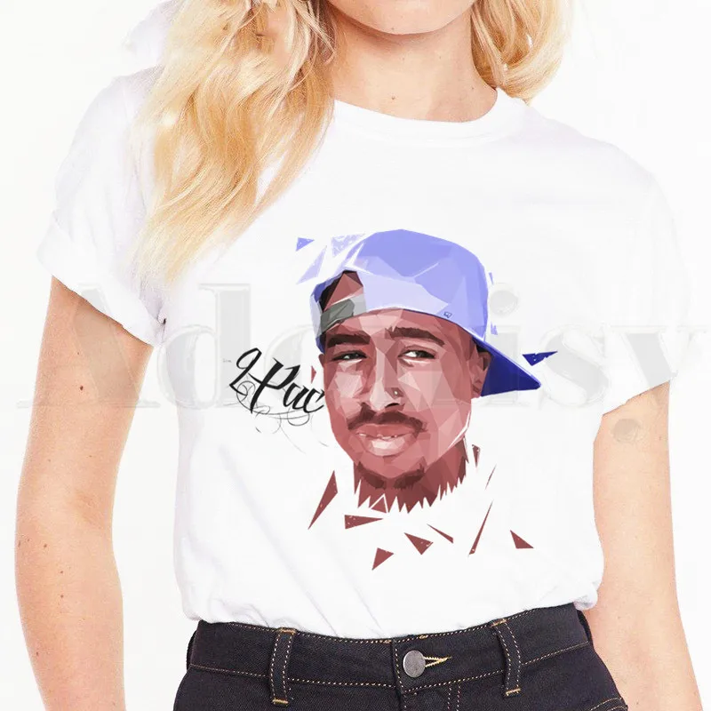 

2Pac Tupac Amaru Shakur Makaveli Rapper Swag T Shirts Women's T-shirt Short Sleeve Female Tops Tees Harajuku Vintage