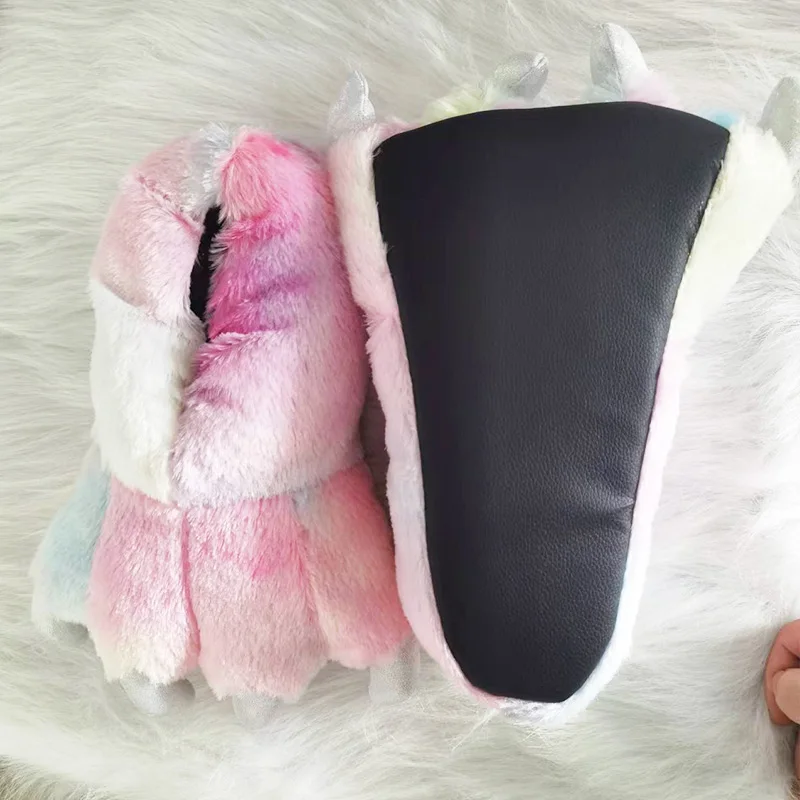 Rainbow Designer Claw Slippers For Women Men Black Bear Foot Shoes Woman Funny Animal Fuzzy Booties Slipper House Cosplay Shoes