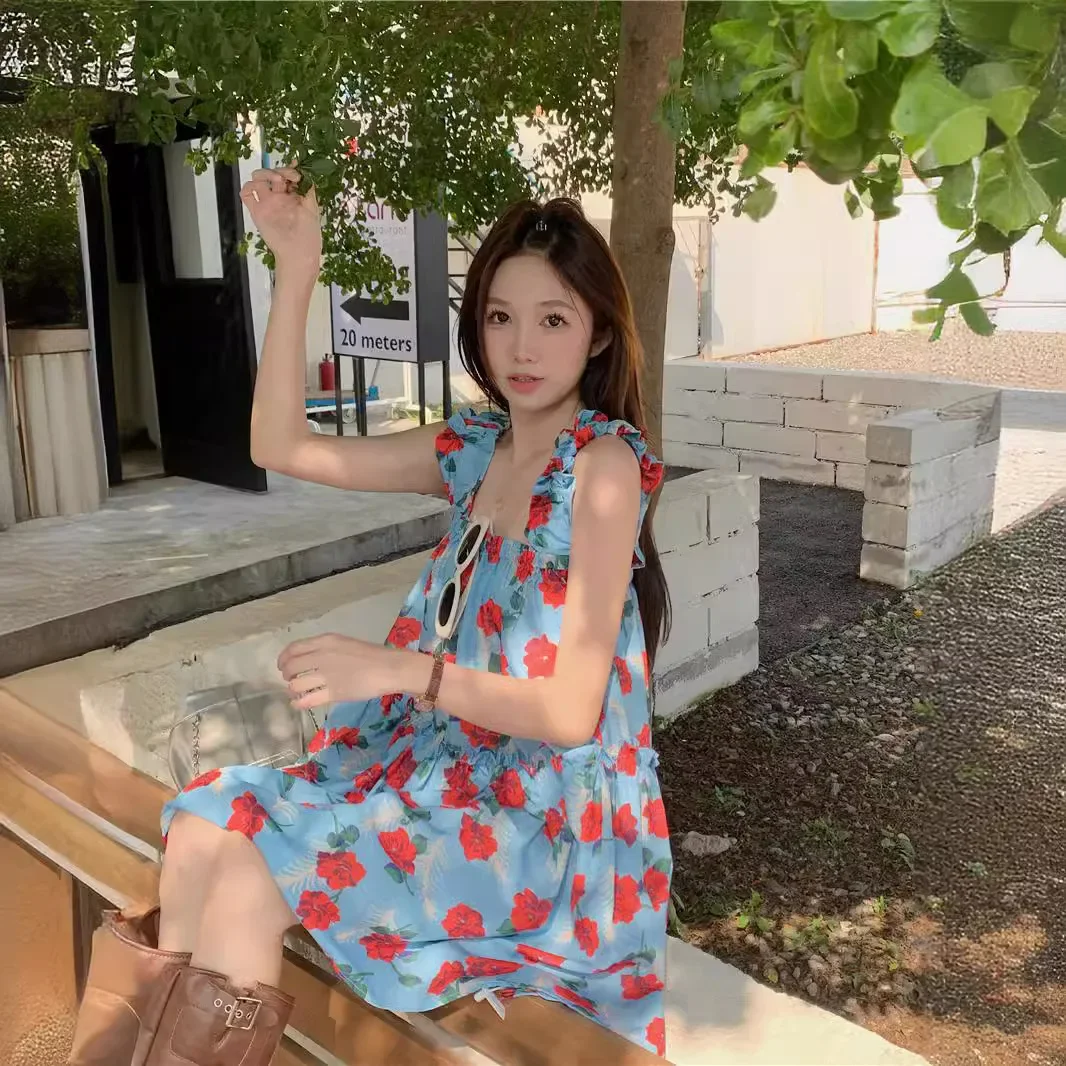 Винтажное платье-майка с цветочным принтом для женщин свободный крой