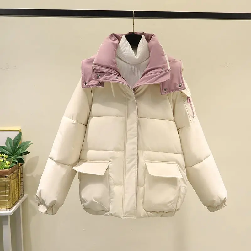 

Женская зимняя стеганая куртка, новинка 2023, теплое плотное хлопковое пальто, Повседневная Корейская свободная парка с капюшоном, женская верхняя одежда, короткая куртка M17