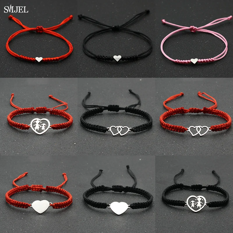 

Love Tiny Heart Charm Bracelet Women Men Wish Good Lucky Red String Braided Adjustable Couple Bracelets Friendship Jewelry Gifts