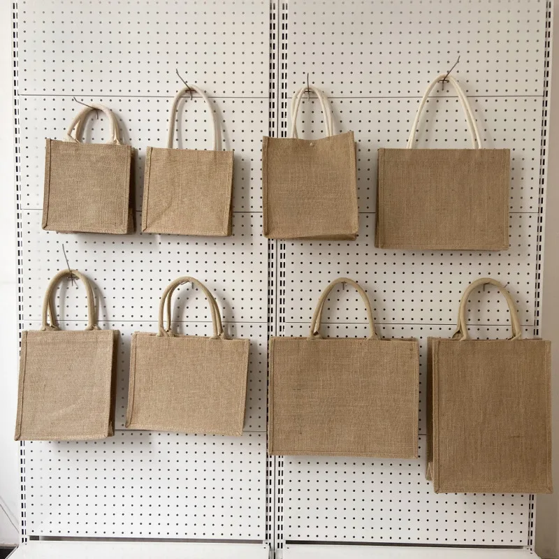 

Reusable Blank Burlap Tote Women Jute Beach Shopping Grocery Bag With Handle Large Capacity Travel Storage Organizer Handbag