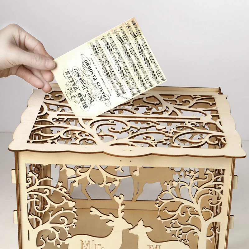 

DIY Rustic Wedding Card Box with Lock and Card Sign Wooden Gift Card Box Money Box for Reception Wedding Birthday