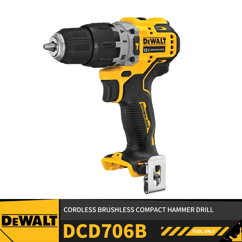 

DEWALT DCD706B Беспроводная бесщеточная компактная перфораторная Дрель 12 В литиевая батарея электроинструменты 3/8 в драйвер