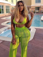 sexy ladies fashion knitted mesh cutout perspective crochet two piece suit women stretchy set 2022 summer vacation beach outfits
