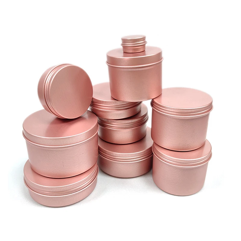 

100Pcs 5g 10g 15g 20g 30g 50g 60g 100g Empty Rose Gold Metal Aluminum Tins Cans Screw Top Round Candle Spice Face Cream Cans
