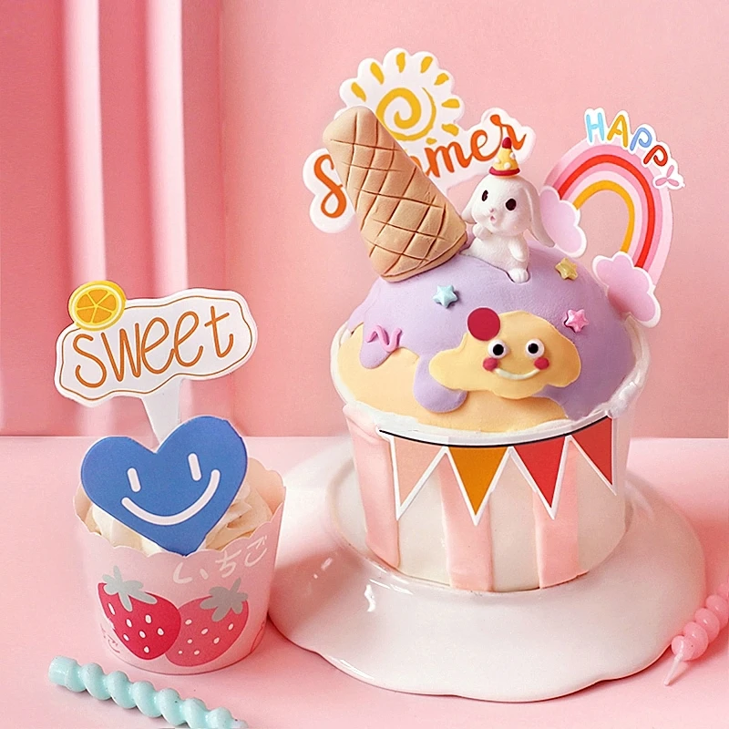 

Rainbow Ice Cream Cake Topper Cloud Star Cake Decor Happy Birthday Decor Kids Boys Girls Cone Birthday Cupcake Decorations