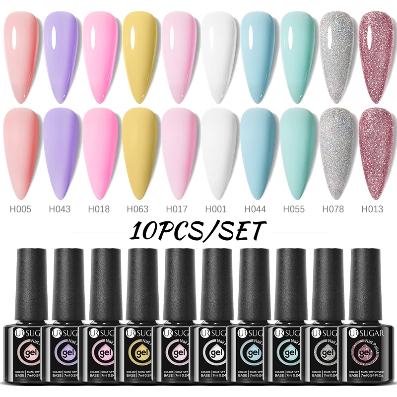 

UR SUGAR Pink Purple Gel Nail Polish Manicure Set Glass Bottle 6/10Pcs Macaron Nail Gel Kit Semi-permanent Soak Off Gel Nail Art