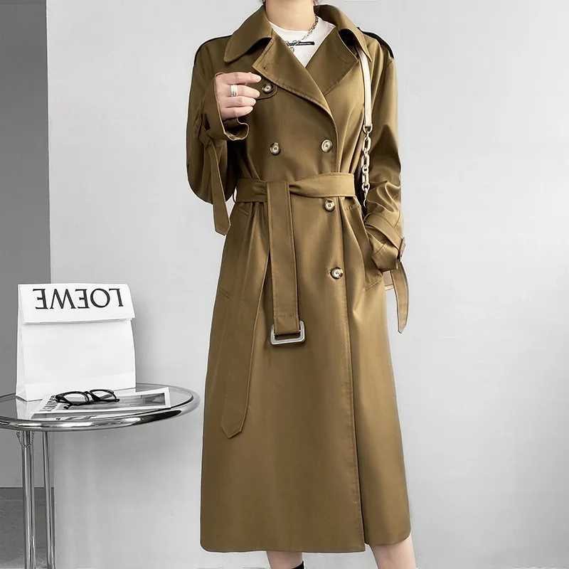 

2022 Spring Double breasted Trench Coat For Womens Korean Windbreakers With Belted Female Casual Loose Overcoat Office Lady Coat