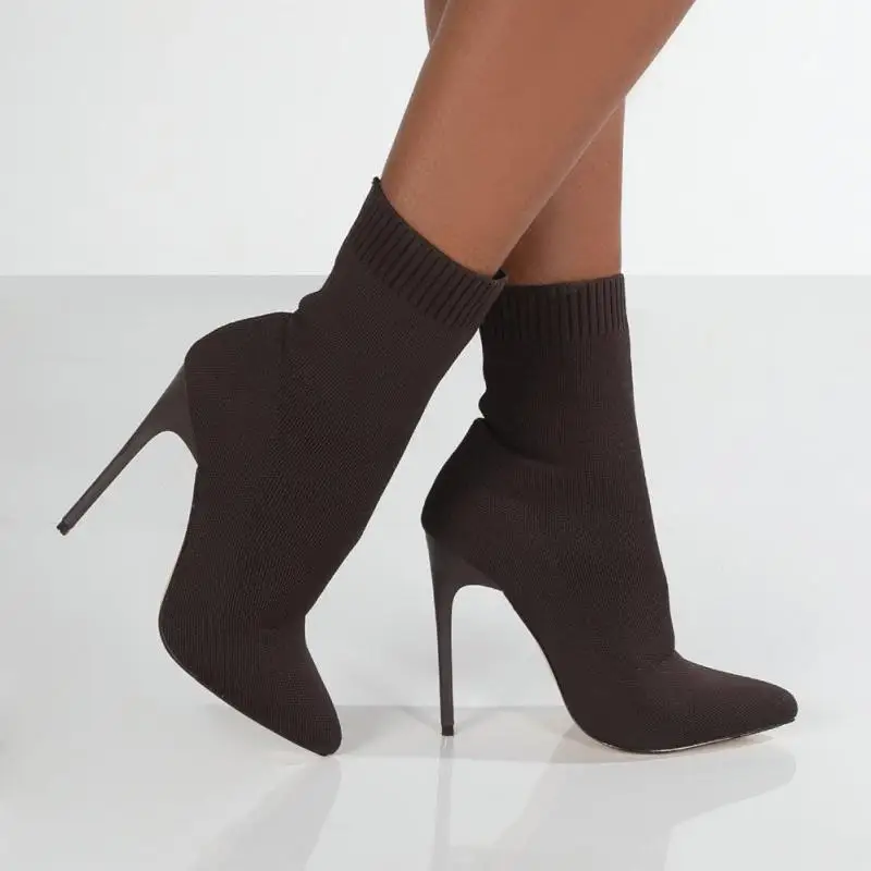 Winter Sock Boots Sexy Knitting Stretch High Heels For Women Fashion Shoes Female Autumn Thin Heel Ankle Botas De Mujer Ytmtloy