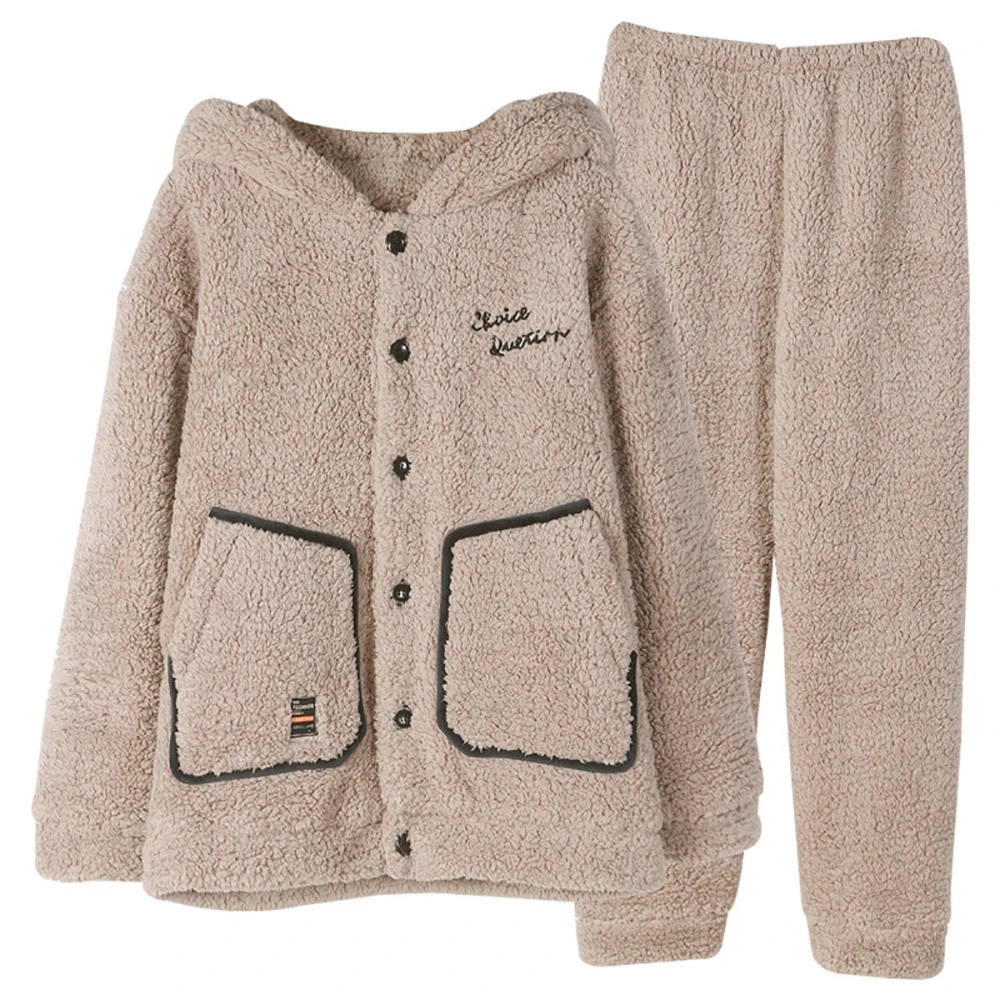 Winter Warm Hooded Pajama Sets Double Sides Thick Flannel Antistatic Male Pajamas Soft Elastic Waist Long Pants Plus Size Pijama