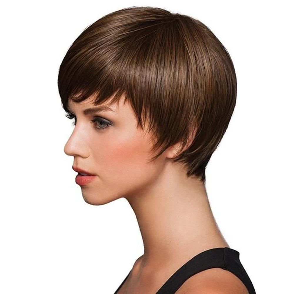 Парик из человеческих волос прямых с челкой