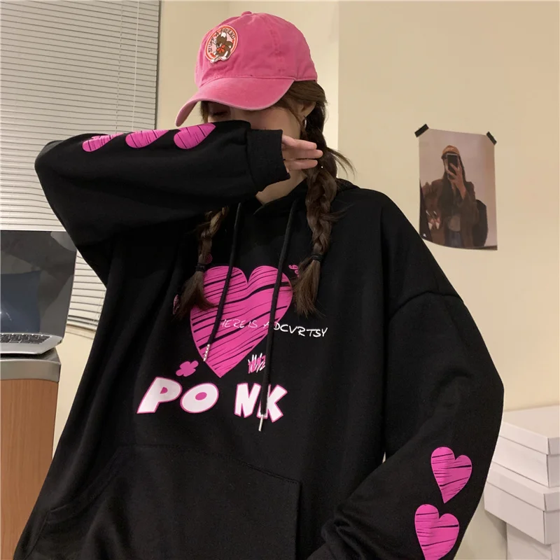 

Женский свободный свитер с капюшоном Love, Повседневный пуловер с длинными рукавами и графическим принтом в стиле Харадзюку, 2022