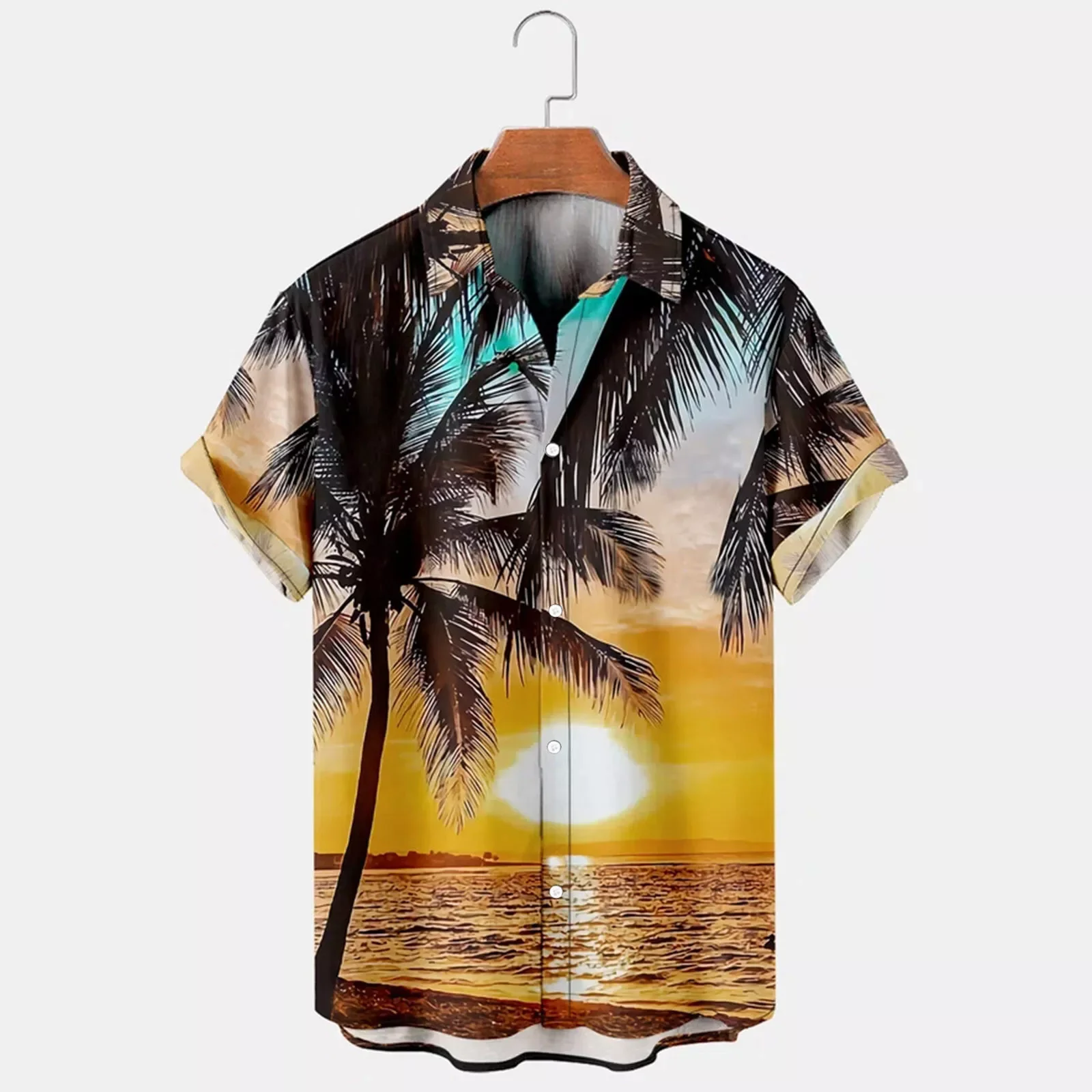 Новая рубашка для мужчин, модная Этническая гавайская рубашка с коротким рукавом и принтом, необычная рубашка с отложным воротником на одно...