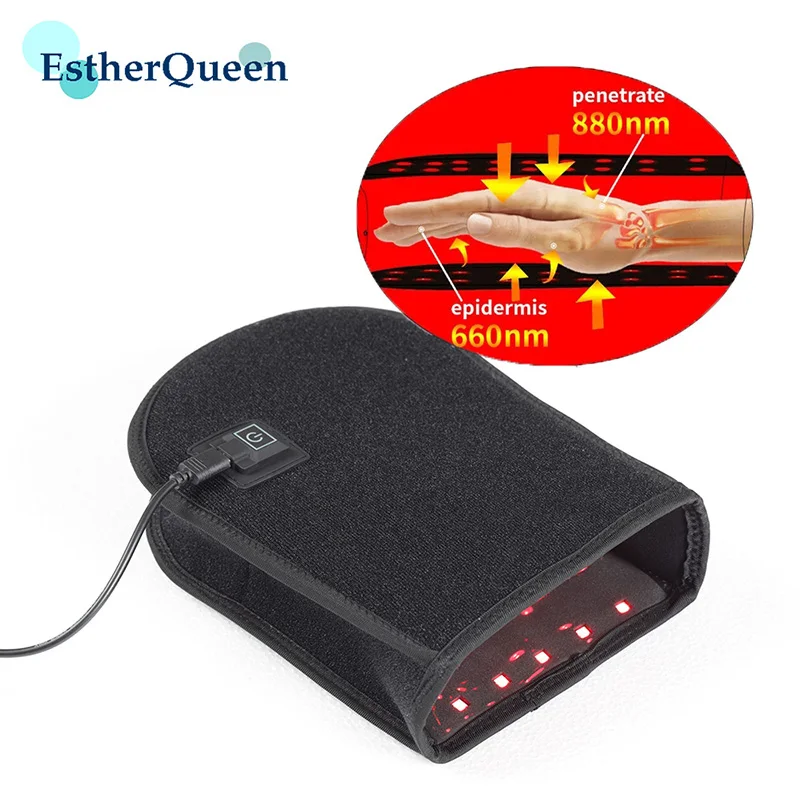EstherQueen Red Light Infrared Therapy Device For Hand Pain Relief Near Mitten Glove Arthritis Fingers Double Side LED 880NM