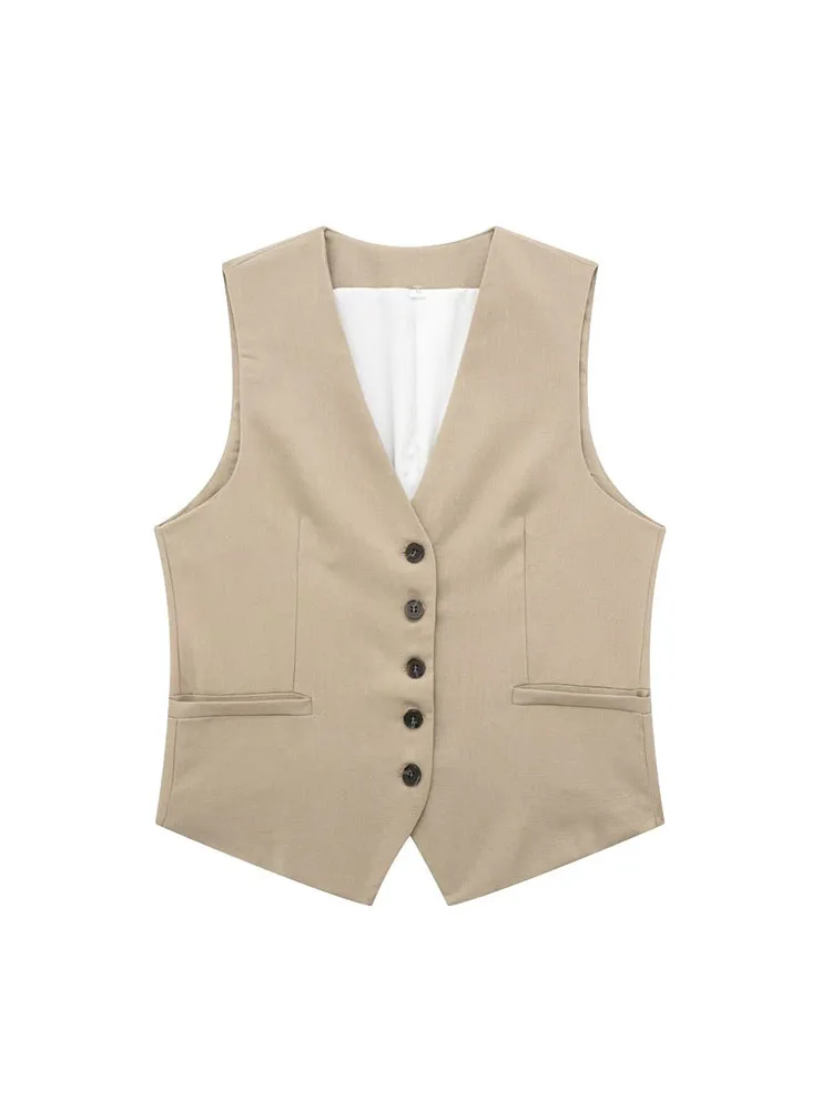 

Women 2023 Spring New Fashion Flax Blending Cropped Tank Tops Vintage Sleeveless Female Camis Chic Tops