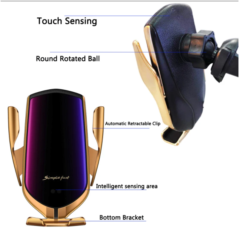 r1 10w car wireless charger automatic clamping for iphone xs for samsung infrared induction qi wireless charger car phone holder free global shipping