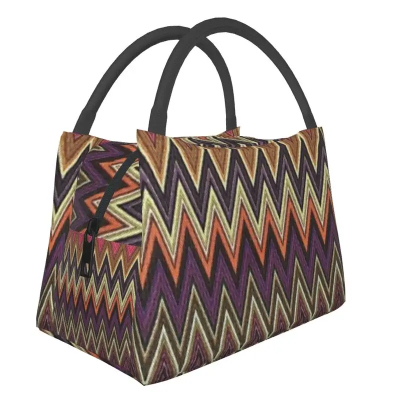 

Missoni Zigzag Continuous Design Insulated Lunch Bags for Work Office Geometric Camouflage Waterproof Cooler Thermal Bento Box