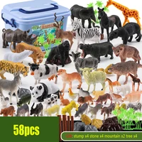 58pcsset simulation wild jungle zoo farm animal series collectible model kids diy toy early learning cognitive toys gift