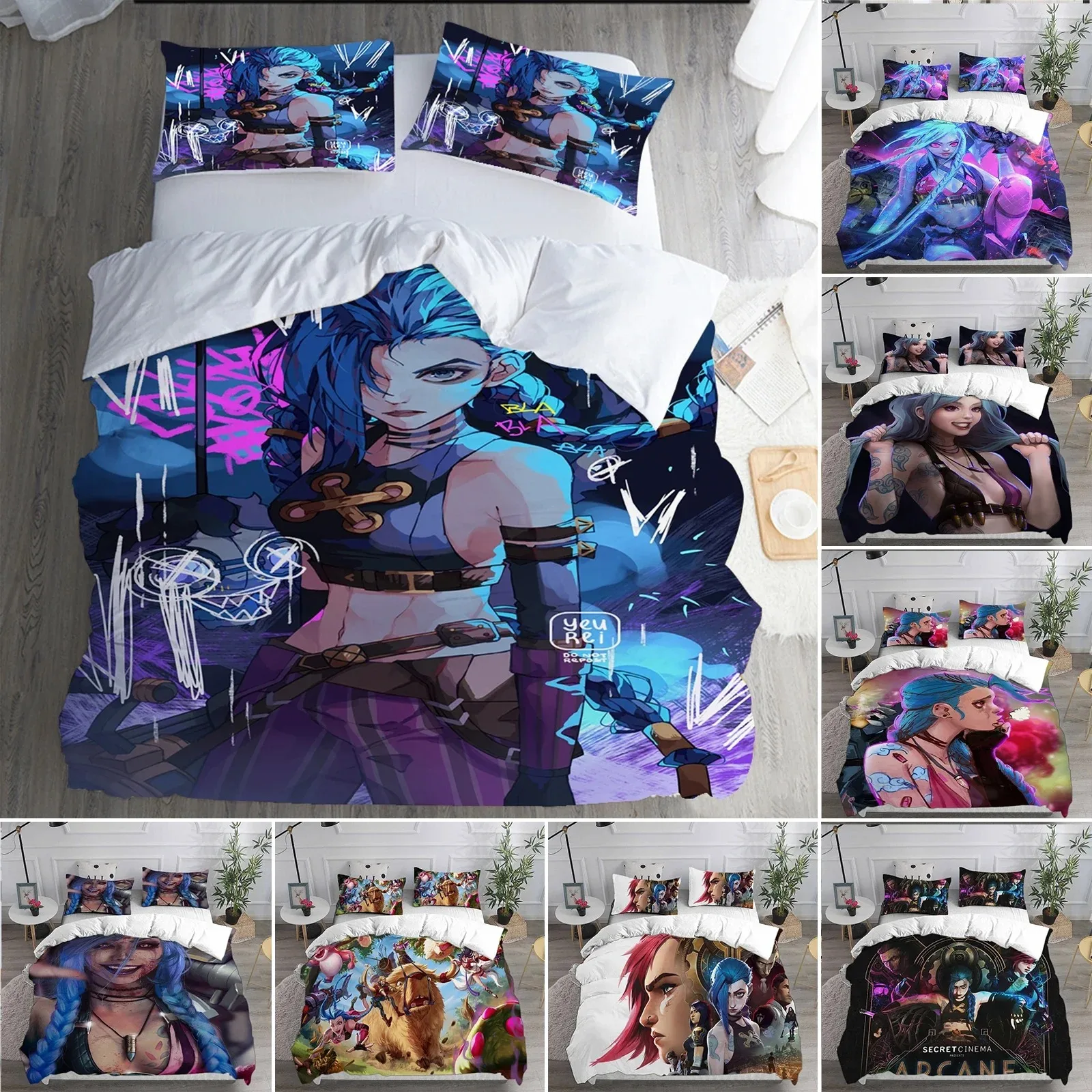 Пододеяльник с 3D рисунком Jinx Arcane Комплект постельного белья наволочка двойной