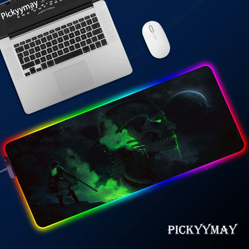 

Large Office RGB LED Illumination Mouse Pad Game Gamer Attack On Titan Gaming Mousepad Keyboard Compute Anime Desk Mat For CSGO