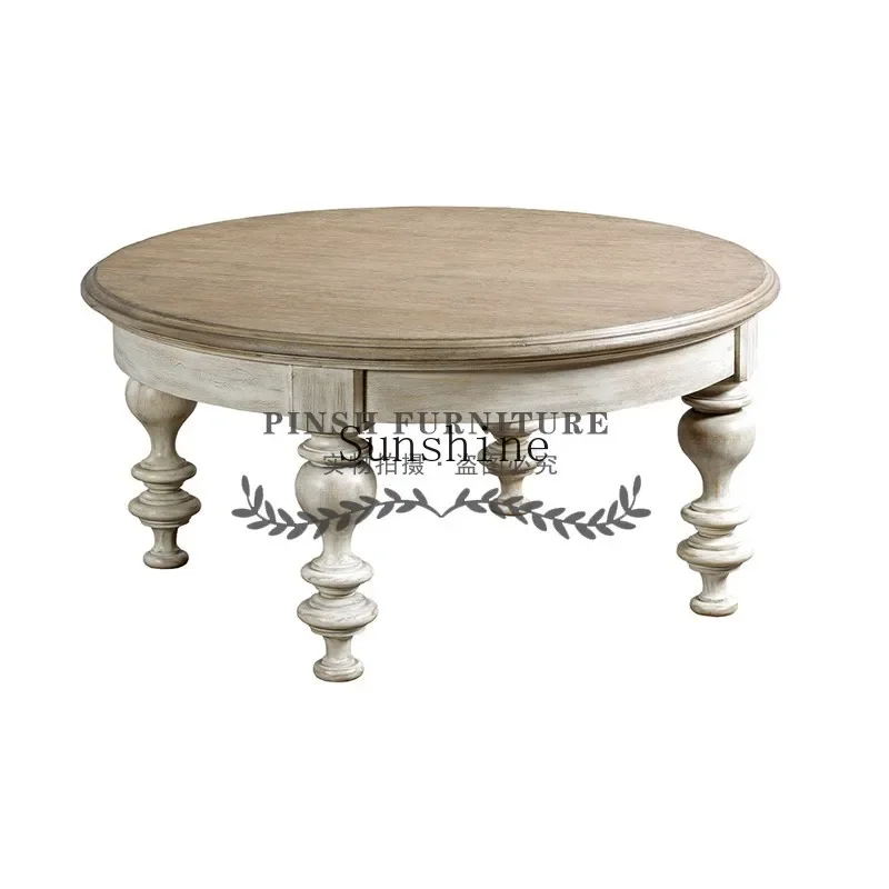 Американский классический круглый журнальный столик из цельного дерева резной