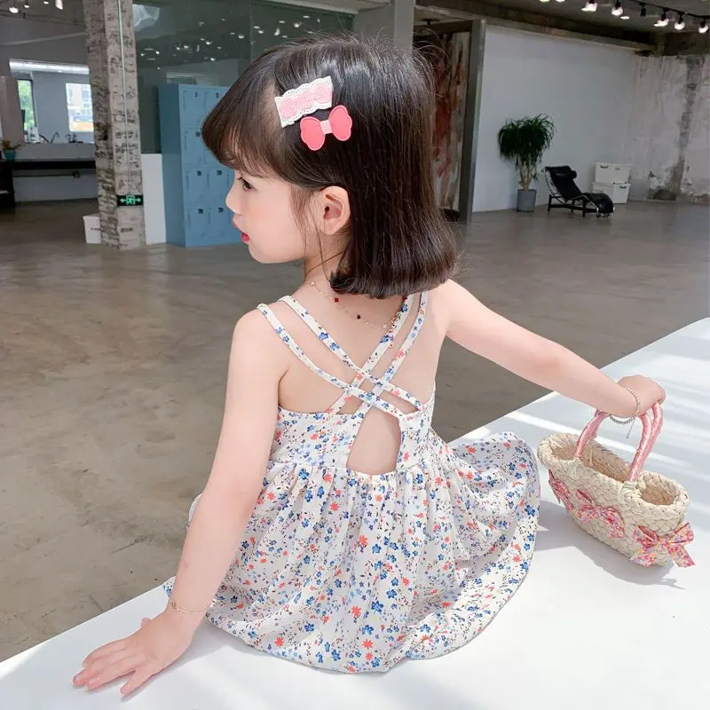 

Girls Dress Summer Backless Suspender Baby Chiffon Floral Beach Dress 7Year Princess Dress Ball Gown Dresses for Dress 2023 New