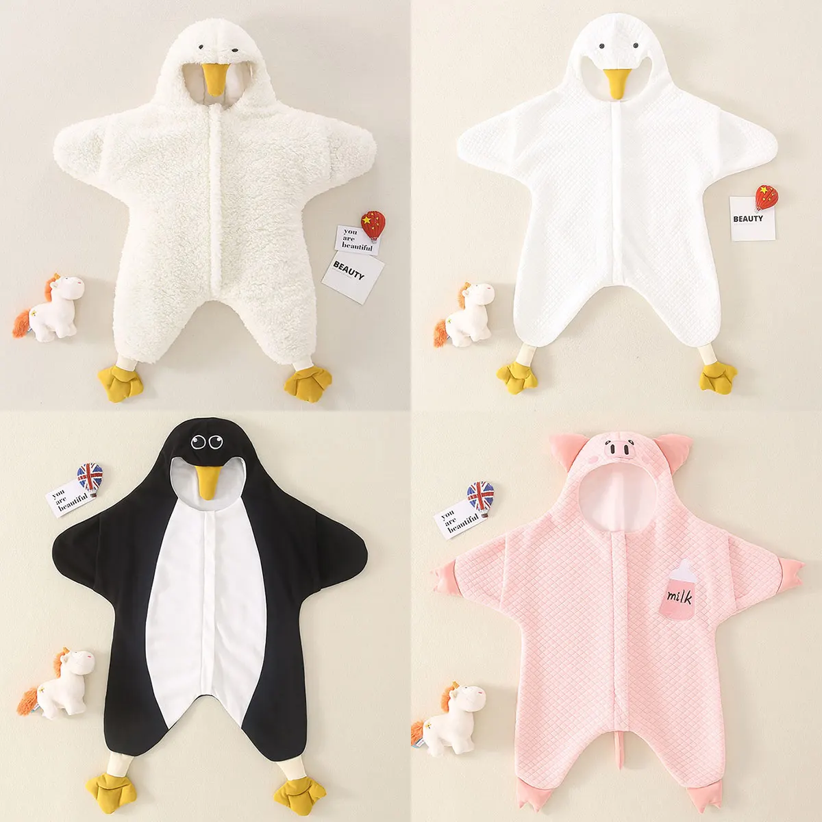 Umorden Baby Girls Boys Wearable Swaddling Blankets Infant Sleep Sack Bag White Goose Costume Romper Outwear Starfish images - 6