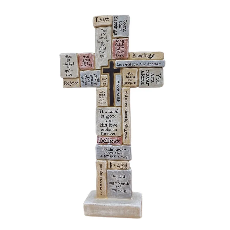 

Resin Craft Ornament Resin Cross Prayer Sculpture Home Interior Scene Decoration Room Decoration Accessories