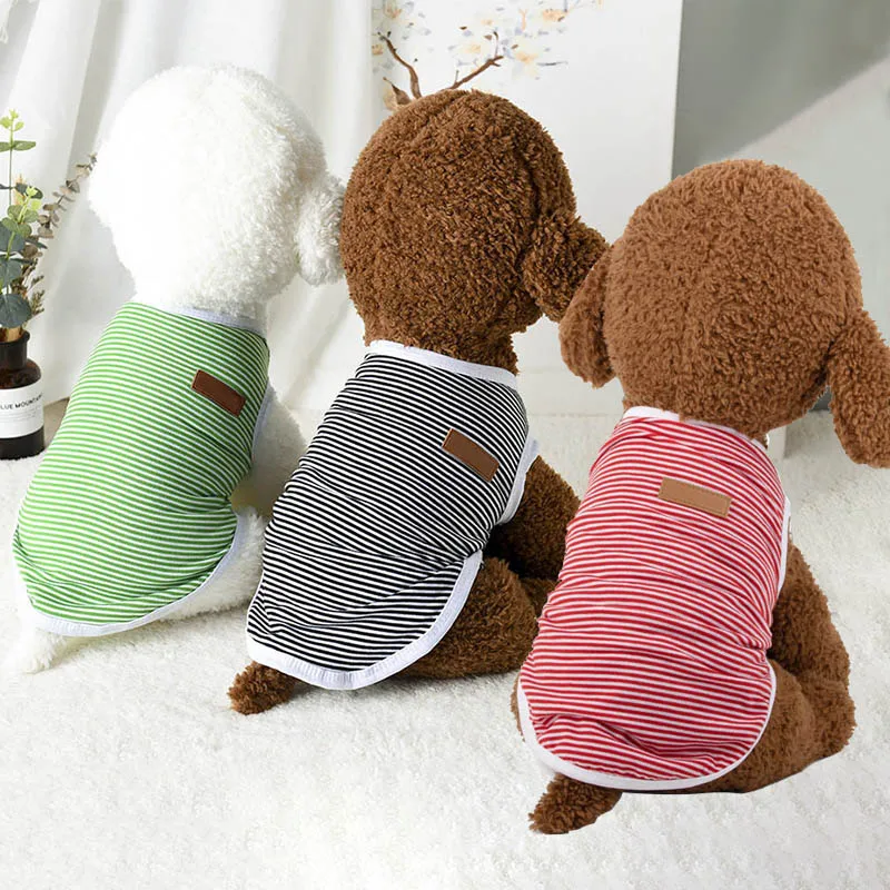 Летняя полосатая жилетка для домашних животных Модная хлопковая футболка одежда