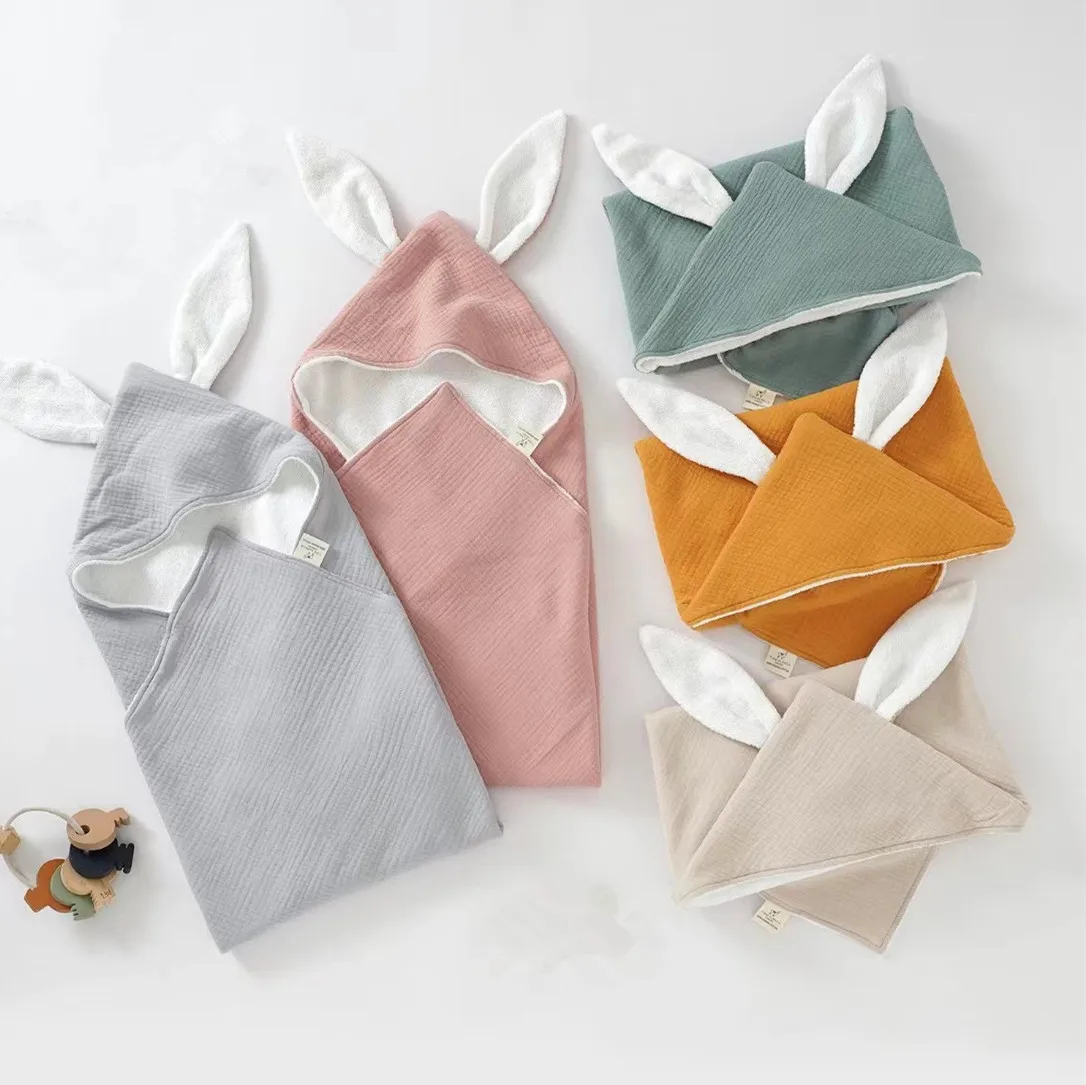 S Rabbit Ears Cloth Cloak Beach Bathrobe Soft Muslin Wrap Blanket For Infants Newborn Boys Girls
