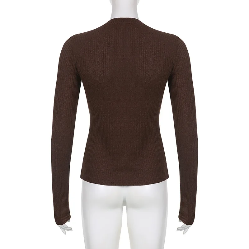 Вязаная футболка в стиле гранж Cotteage Y2K джемперы винтажный коричневый трикотажный