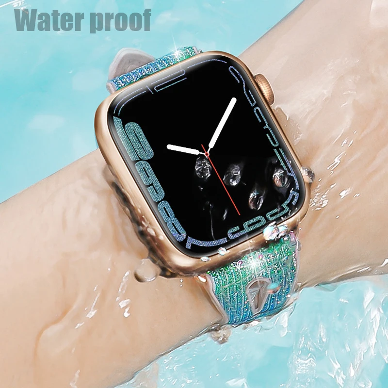 Slim Strap For Apple Watch band 44mm 40mm 45mm 41mm 42mm 38mm Leather+Silicone Discoloration wrist belt bracelet iwatch 4 5 6 7