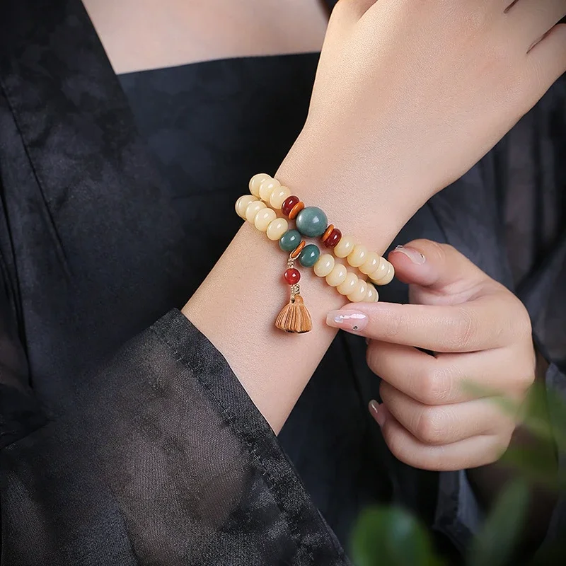 Браслет из натурального нефрита с двойной петлей