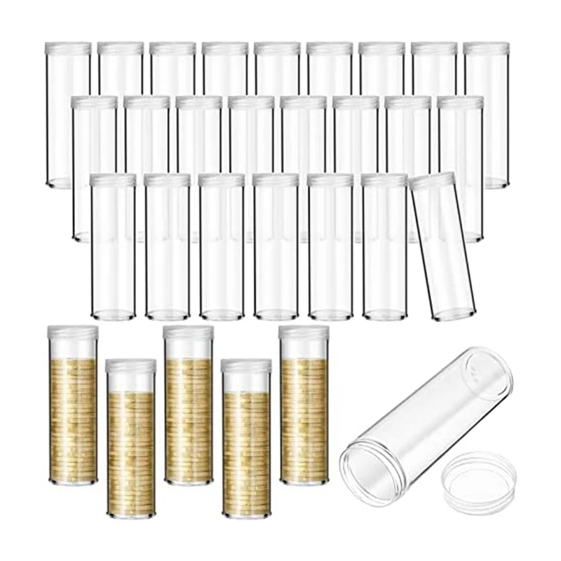 

30PCS Penny Coin Tube Coin Organizer With Screw On Lid For Coin Collection Supplies Bank