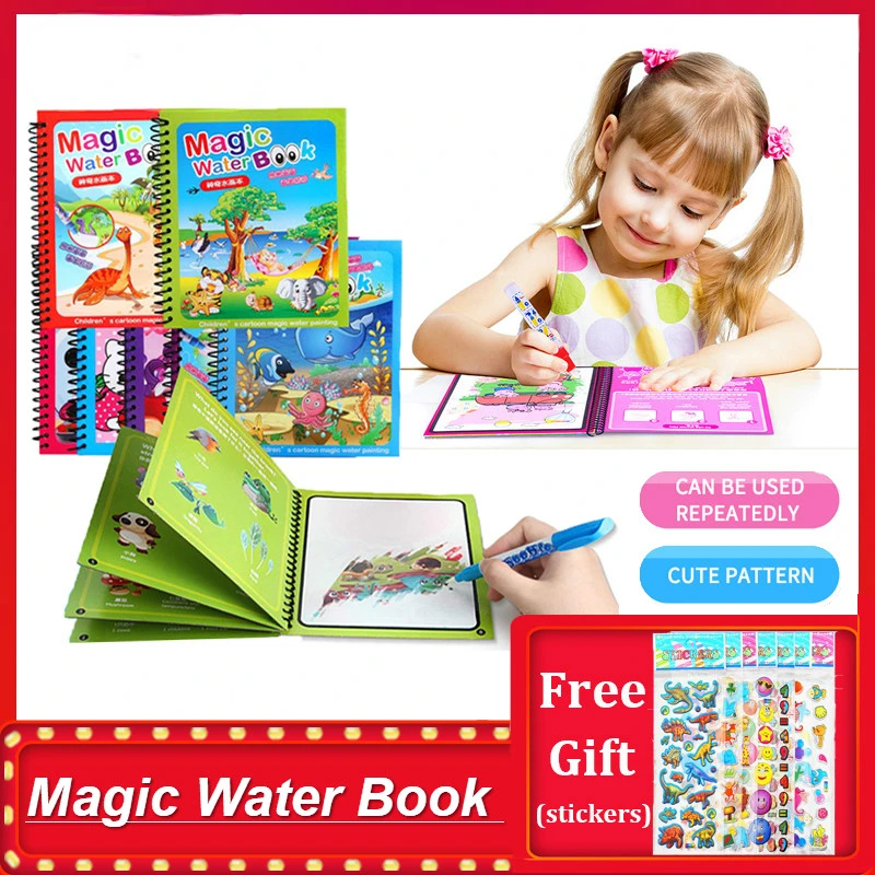 

1 набор, книжка-раскраска Монтессори, волшебная ручка для рисования, доска для рисования, детские игрушки, волшебная книга для рисования вод...