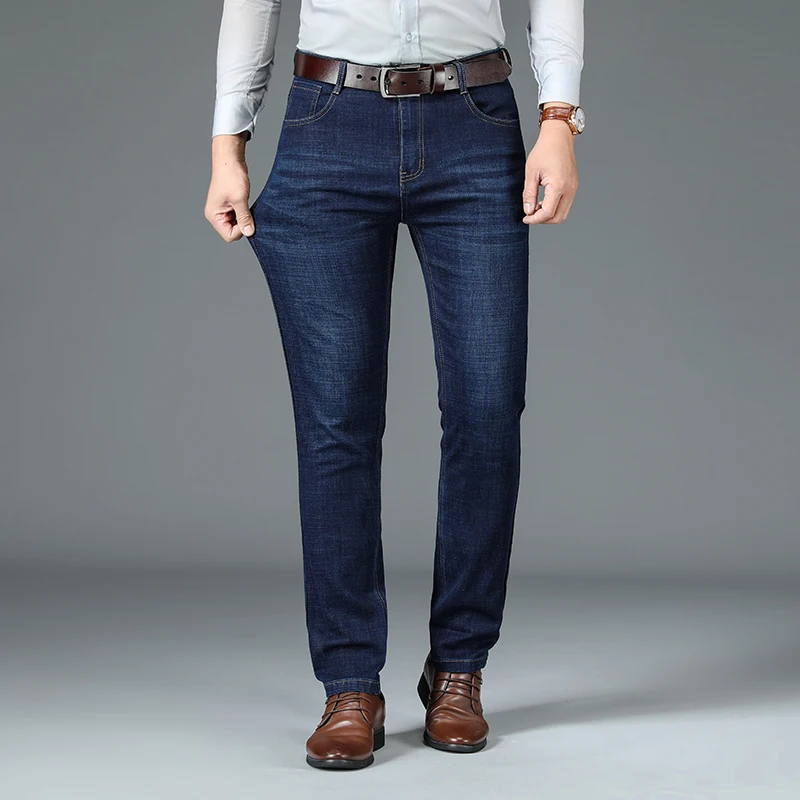 Four Seasons New Men's Anti-Theft Button Jeans Business Fashion Loose Straight Casual Denim Trousers Male Brand Stretch Pants