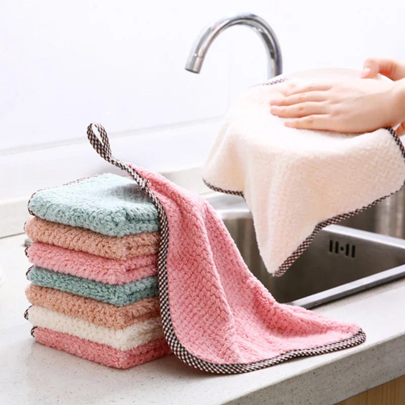 

1PcsThick Kitchen Daily Dish Towel Non-stick Oil Thickened Table Cleaning Cloth Absorbent Scouring Pad Dish Cloth Kitchen Rag