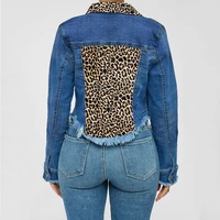 women spliced leopard denim jackets spring outwear slim turn down collar cotton jacket female